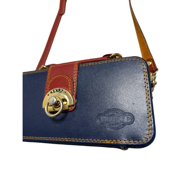 Vintage Henry Genuine Leather Trinket Box Shoulder Bag / Purse - Navy Blue Brown - Picture 3 of 10